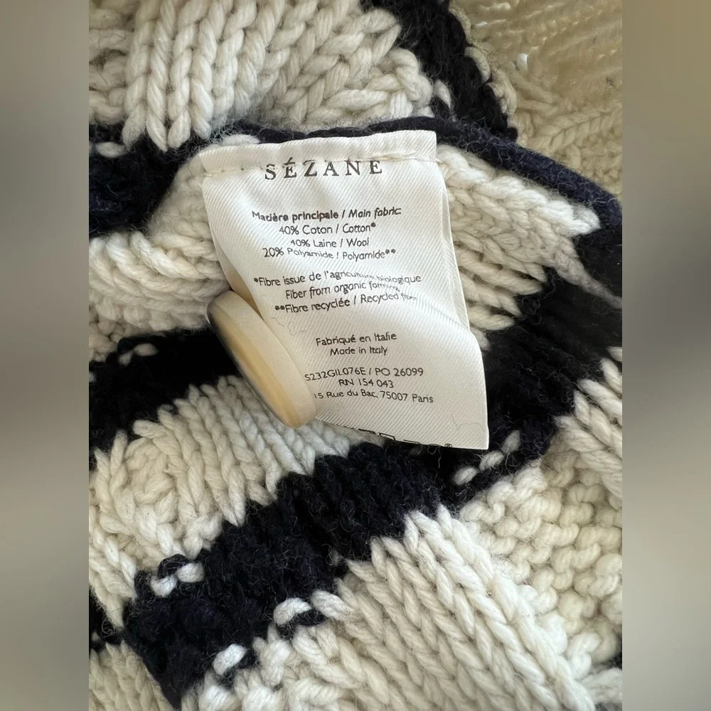 Sezane Sean Cardigan Sz S in Ecru Navy Blue - Picture 5 of 9